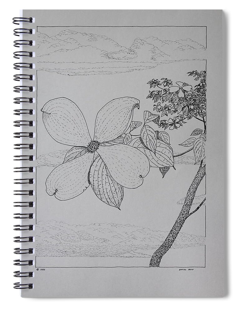 Dogwood Spiral Notebook featuring the drawing Dogwood by Daniel Reed
