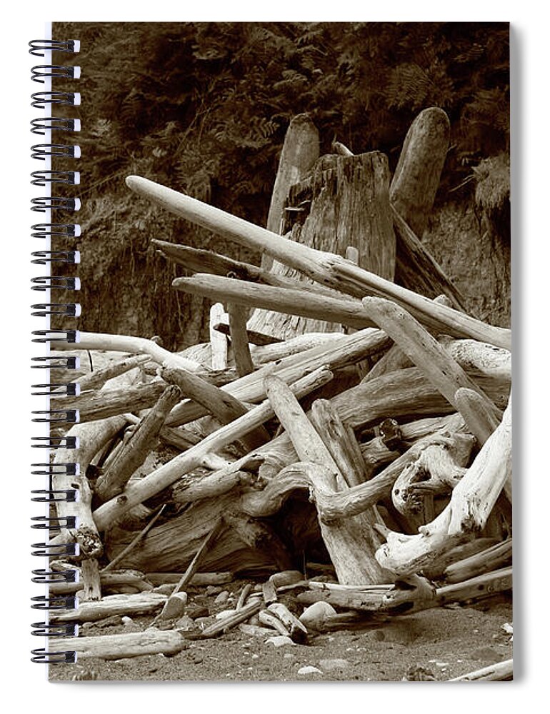 Driftwood Spiral Notebook featuring the photograph Driftwood Pile San Juan by Lorraine Devon Wilke