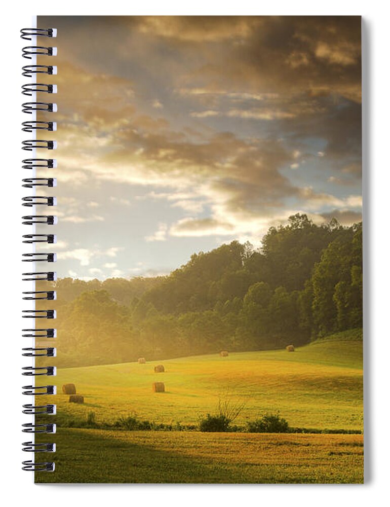 Early Am Fog Spiral Notebook featuring the photograph Early am fog and stormey light by Randall Branham
