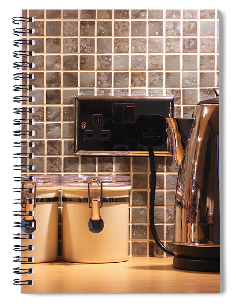 Kitchen Spiral Notebook featuring the photograph Electric kettle and cup by Simon Bratt