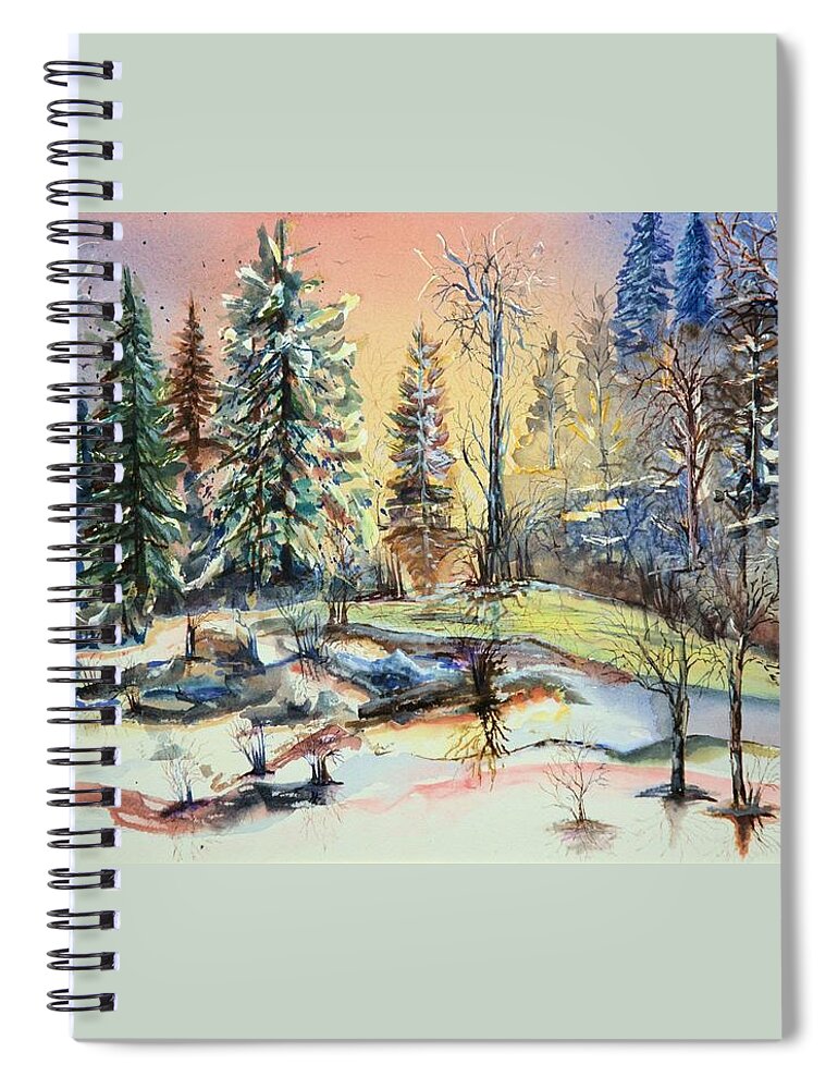 Enchanted Forest Spiral Notebook featuring the painting Enchanted Forest At Sunset by Bernadette Krupa