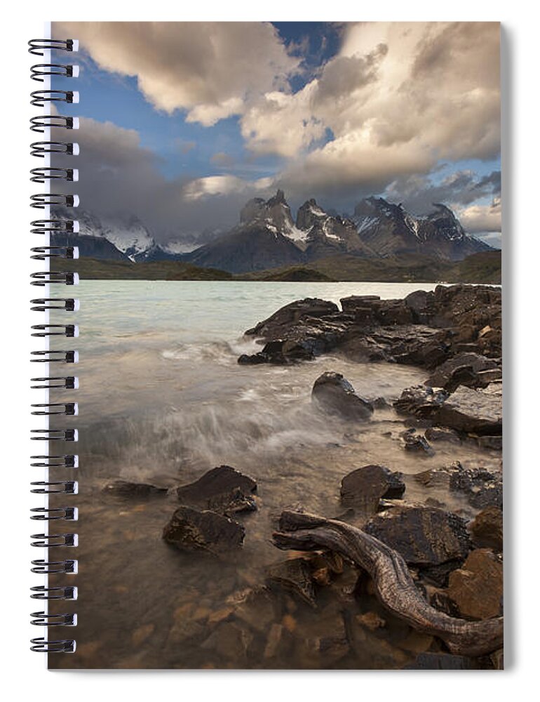 00451383 Spiral Notebook featuring the photograph Evening Light Lago Pehoe In Torres Del by Colin Monteath