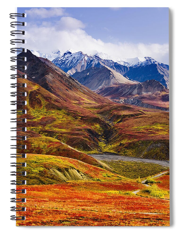 Autumn Spiral Notebook featuring the photograph Fall Colours And Alaska Range, Denali by Yves Marcoux