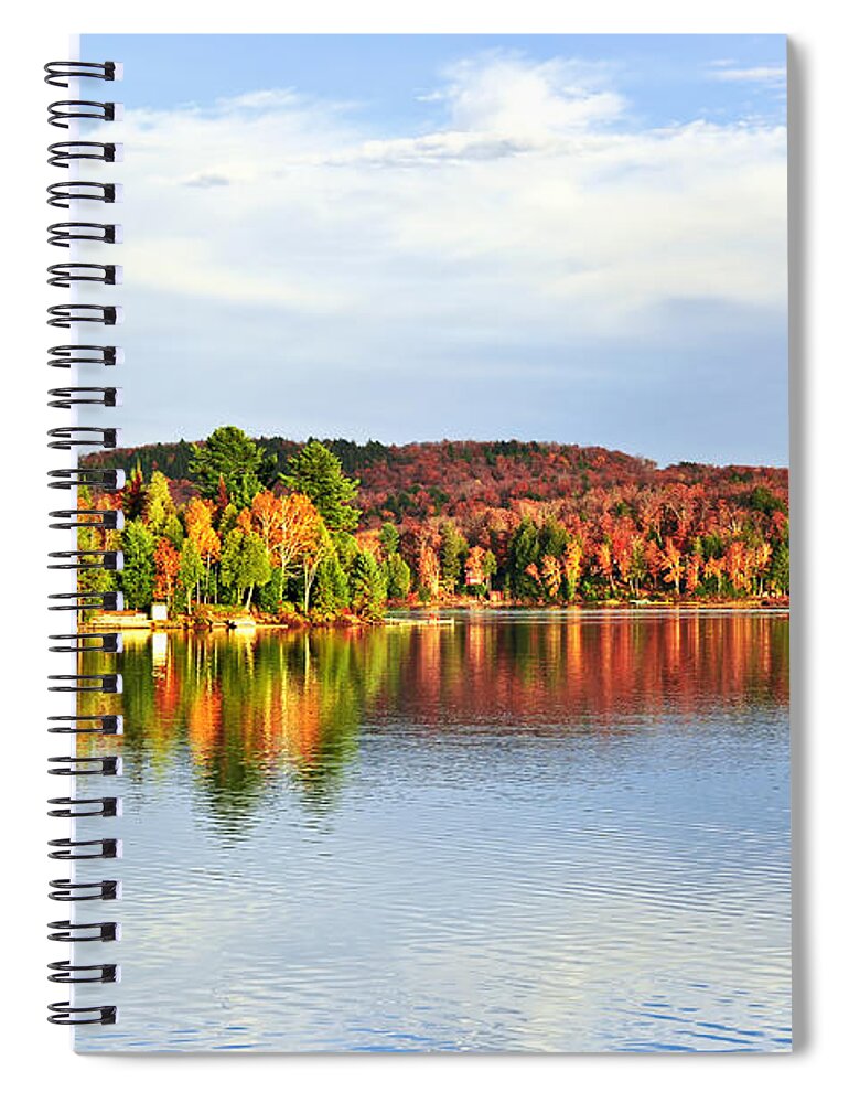 Lake Spiral Notebook featuring the photograph Fall forest reflecting in lake by Elena Elisseeva