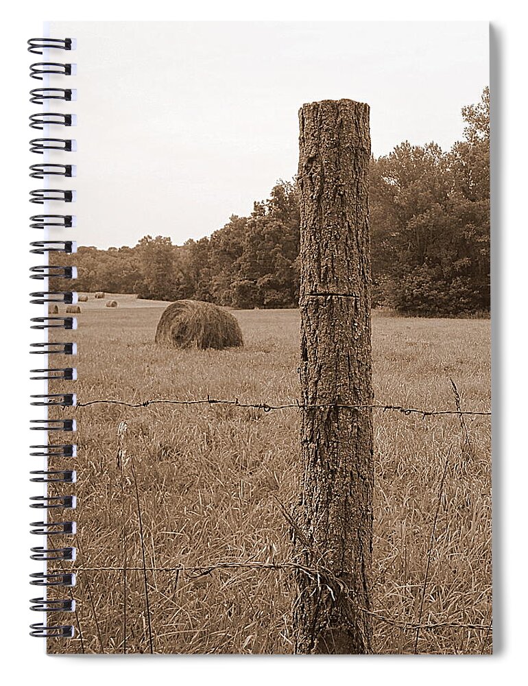 Barbed Wire Spiral Notebook featuring the photograph Fence and Field by Life Makes Art