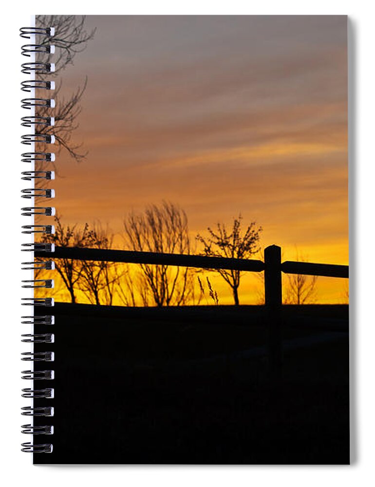 Sunset Spiral Notebook featuring the photograph Fence At Sunset by Ed Peterson