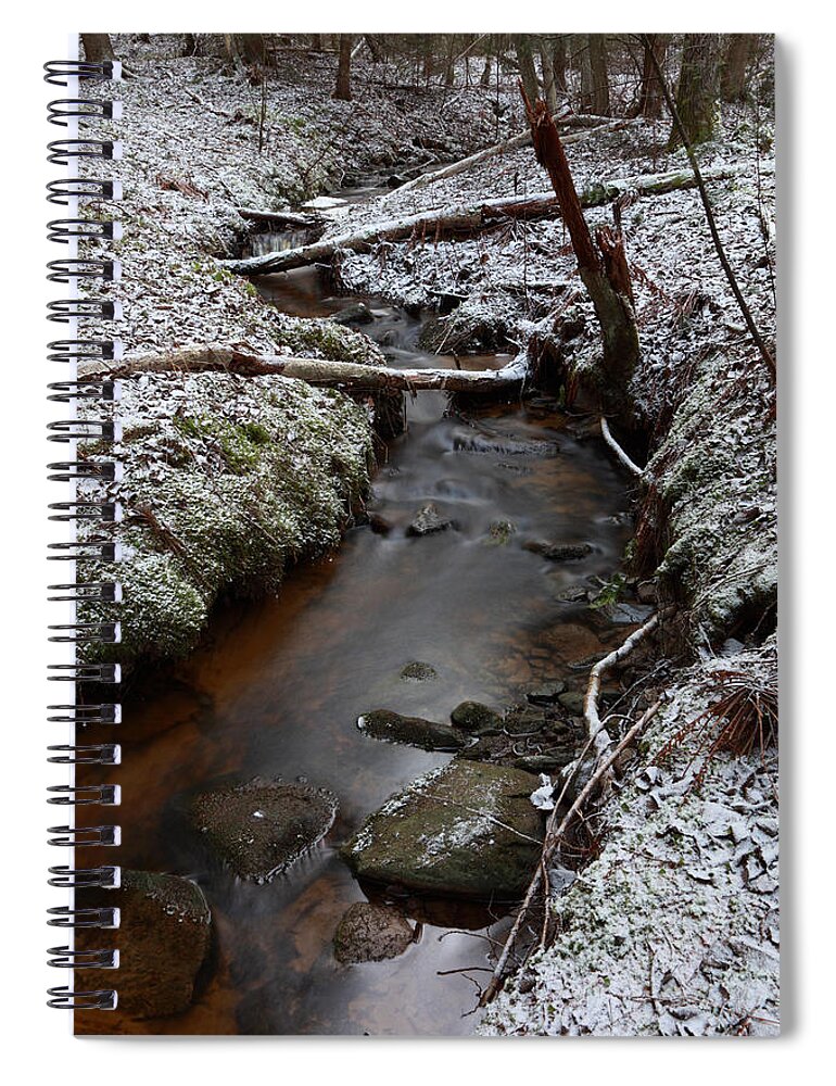 River Spiral Notebook featuring the photograph First snow in the forest by Ulrich Kunst And Bettina Scheidulin