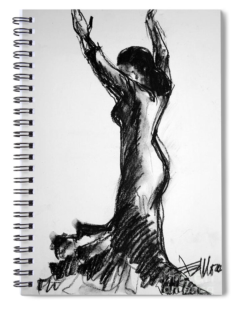 Flamenco Sketch Spiral Notebook featuring the drawing Flamenco Sketch 3 by Mona Edulesco