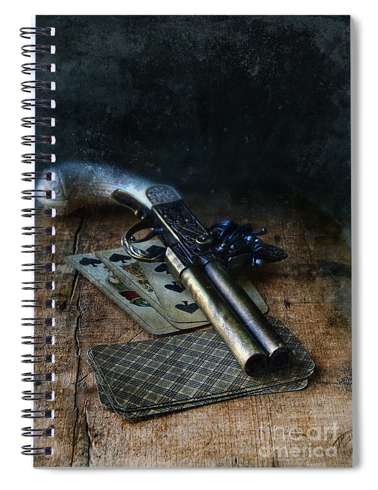 Gun Spiral Notebook featuring the photograph Flint Lock Pistol and Playing Cards by Jill Battaglia