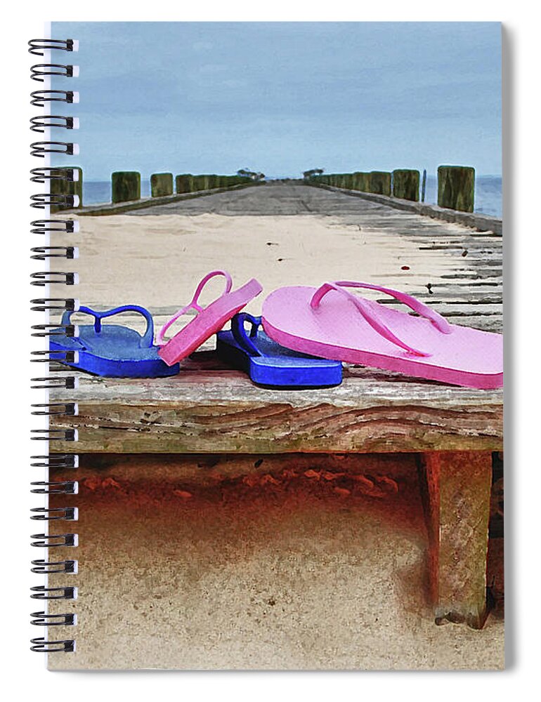Alabama Photographer Spiral Notebook featuring the digital art Flip Flops on the Dock by Michael Thomas