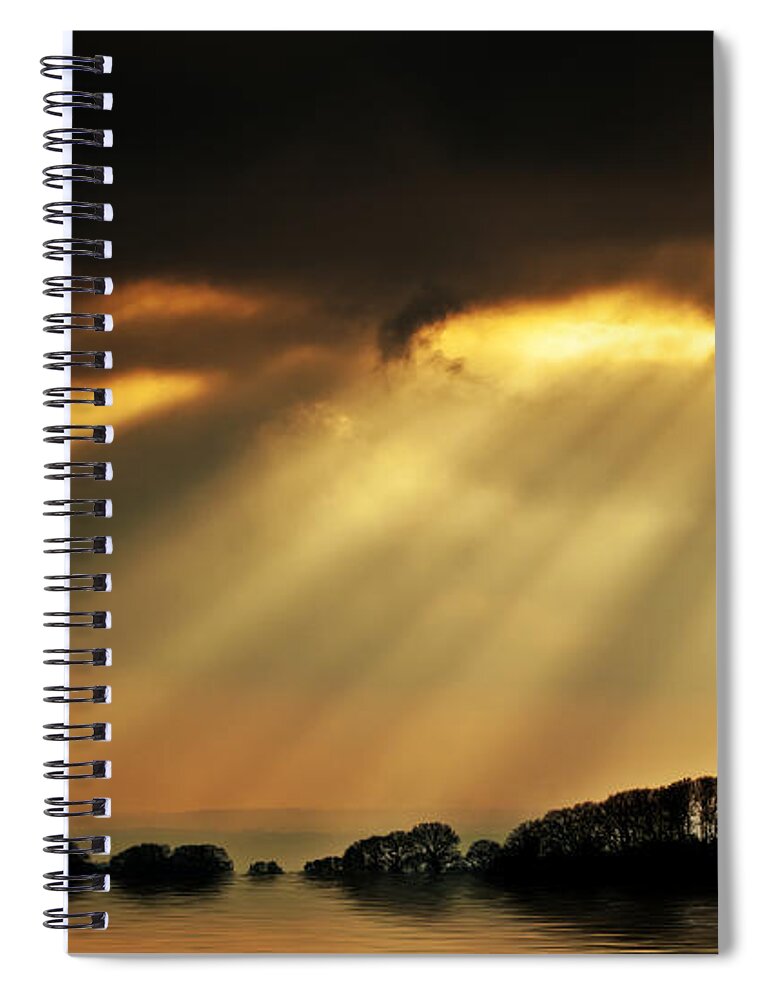 Rural Spiral Notebook featuring the photograph Flood in evening light by Simon Bratt