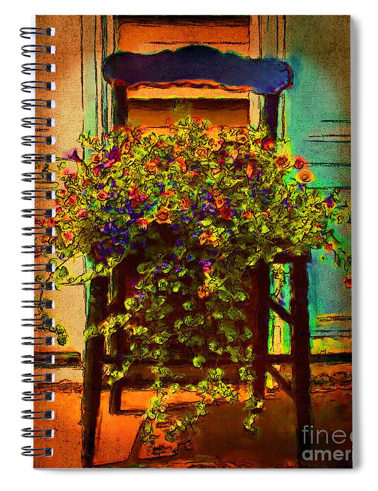 Flower Spiral Notebook featuring the painting Flower Chair Aged by Smilin Eyes Treasures