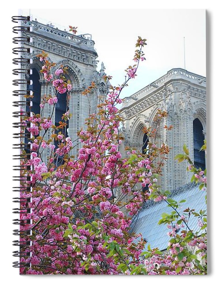 Notre Dame Spiral Notebook featuring the photograph Flowering Notre Dame by Jennifer Ancker