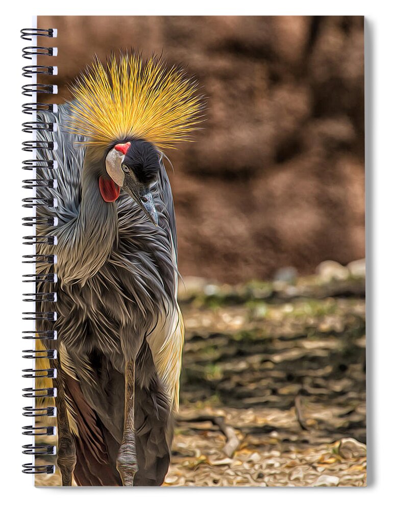 Bird Spiral Notebook featuring the photograph Flowing Crowned Crane Profile by Bill and Linda Tiepelman