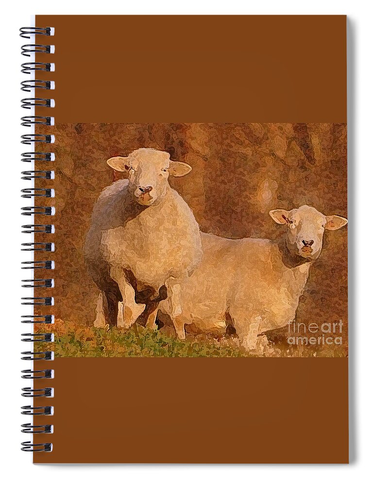Sheep Spiral Notebook featuring the mixed media Follow by Lydia Holly
