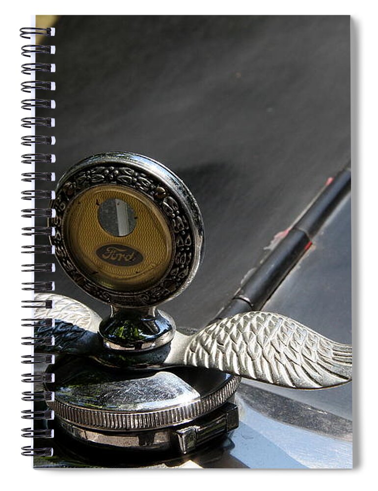 Ford A Model Spiral Notebook featuring the photograph Ford A Model Hood Emblem 1931 by Christiane Schulze Art And Photography