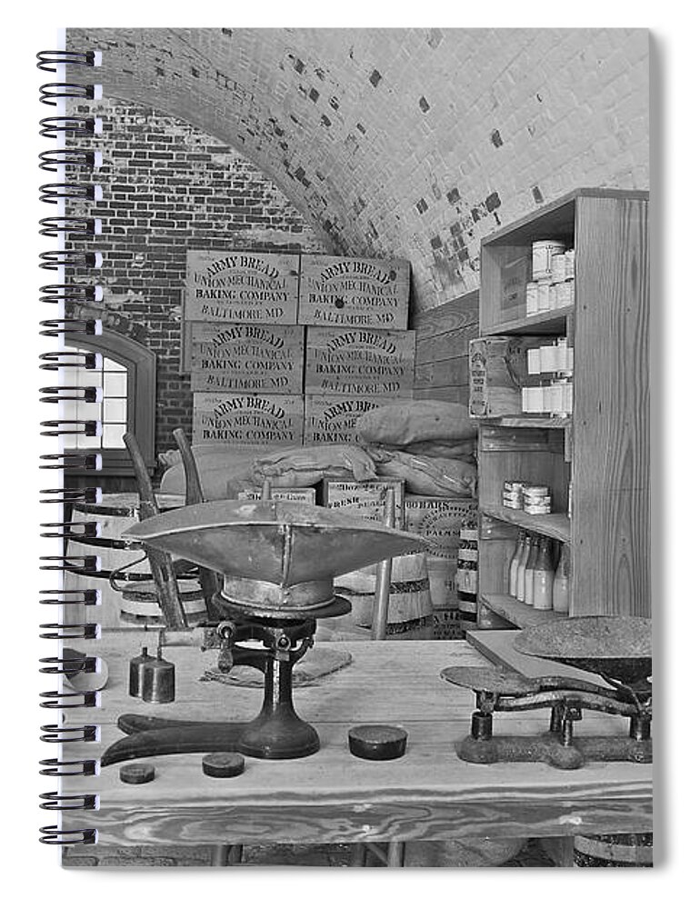Antique Spiral Notebook featuring the photograph Fort Macon supply room BW 9071 by Michael Peychich