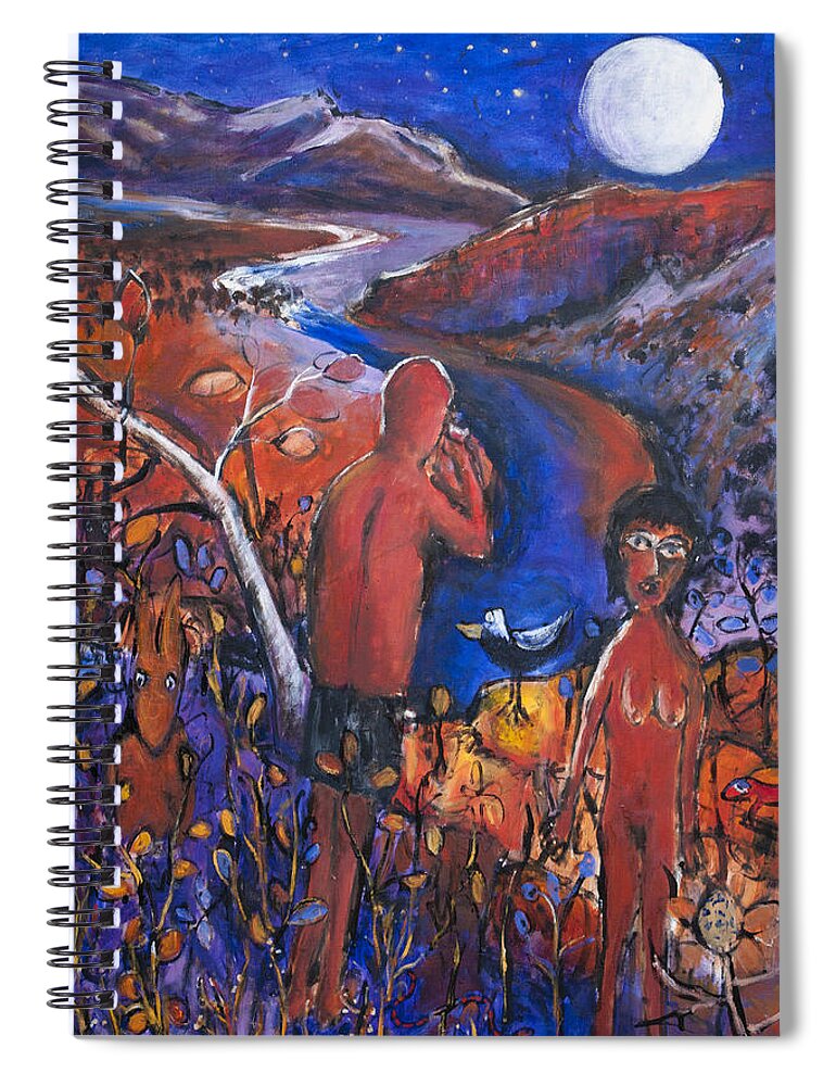 Aboriginal Spiral Notebook featuring the painting Full moon rising over El Questro by Jeremy Holton