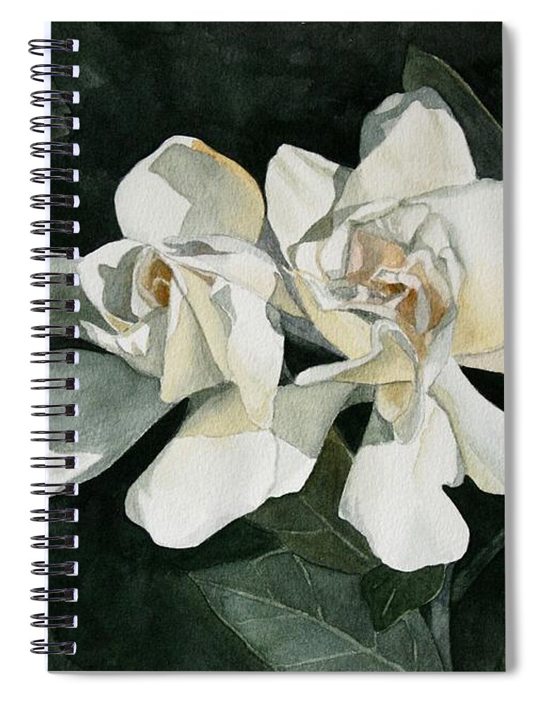 Flowers Spiral Notebook featuring the painting Gardenia Duo 1 by Jan Lawnikanis