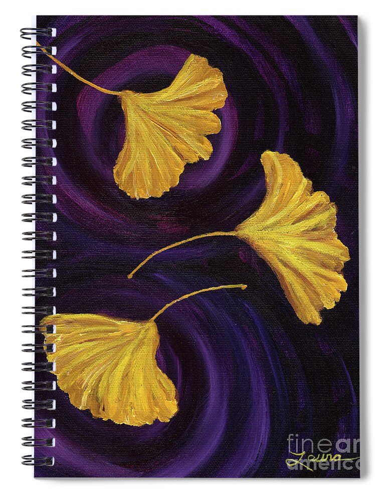 Japanese Spiral Notebook featuring the painting Ginkgo Leaves in Swirling Water by Laura Iverson