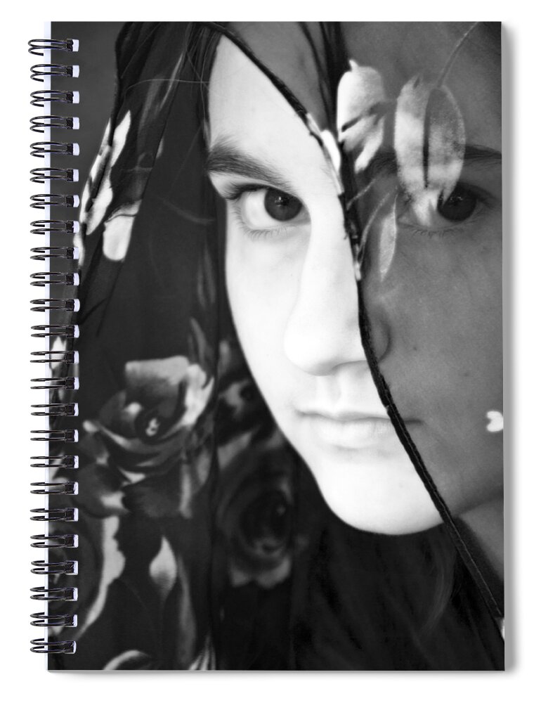 Girl Spiral Notebook featuring the photograph Girl With A Rose Veil 3 BW by Angelina Tamez