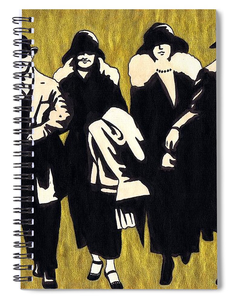 Nostalgia Spiral Notebook featuring the drawing Gold Couples by Mel Thompson