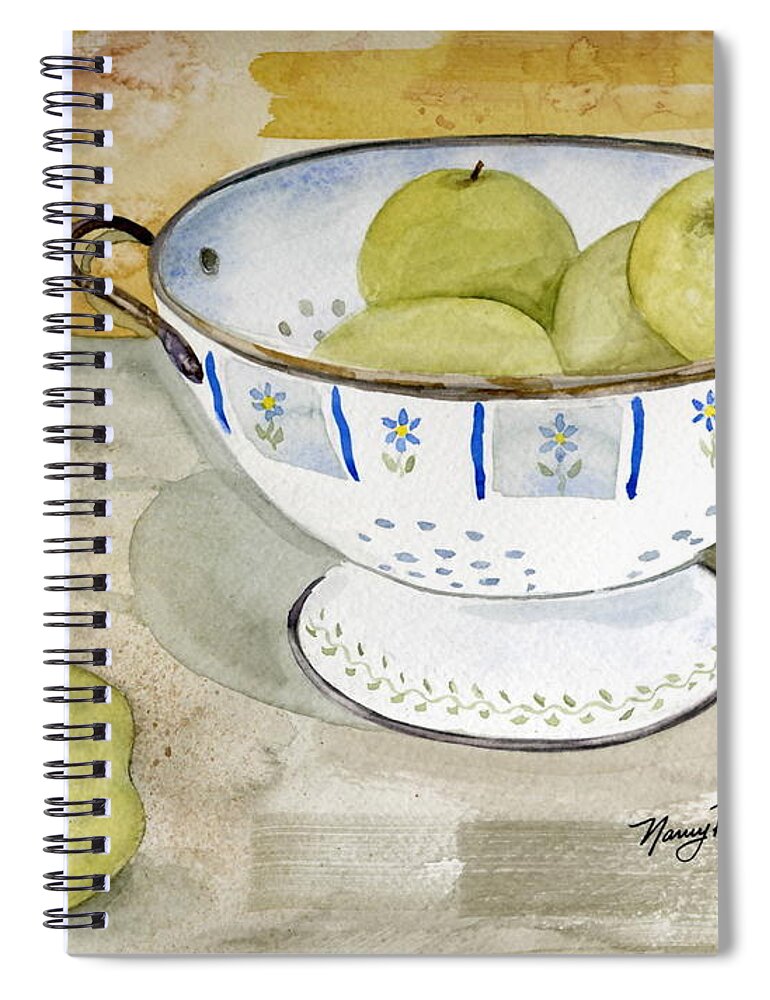 Yellow Apples Spiral Notebook featuring the painting Golden Apples by Nancy Patterson