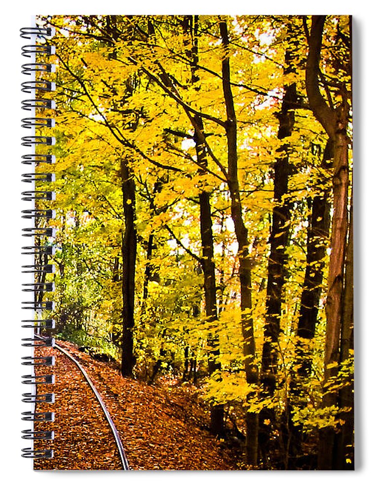 Train Photo Spiral Notebook featuring the photograph Golden Rails by Sara Frank