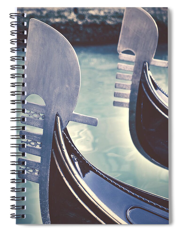 Swords Spiral Notebook featuring the photograph gondolas - Venice by Joana Kruse