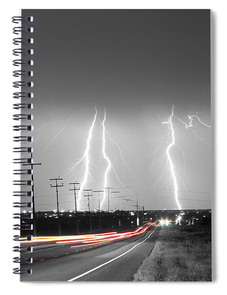 Lightning Spiral Notebook featuring the photograph Green Light Into the Storm by James BO Insogna