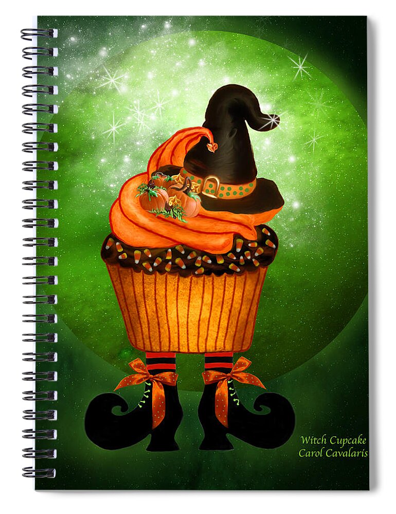 Halloween Spiral Notebook featuring the mixed media Halloween - Witch Cupcake by Carol Cavalaris