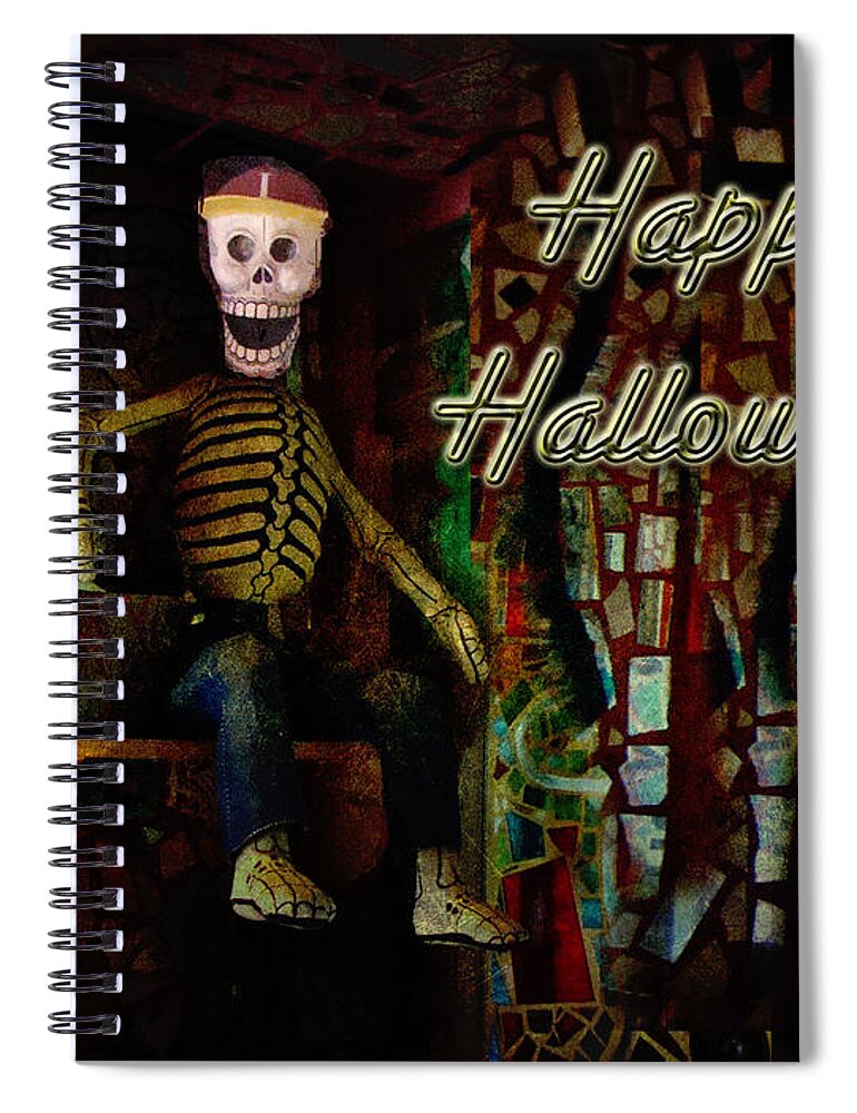 Halloween Spiral Notebook featuring the photograph Happy Halloween Skeleton Greeting Card by Carol Senske