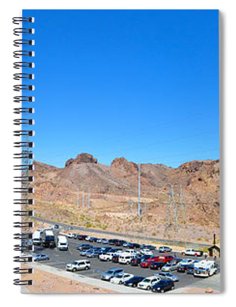 Lake Meade Spiral Notebook featuring the photograph Visitors parking lot for Great Bridge at Hoover Dam by Dejan Jovanovic