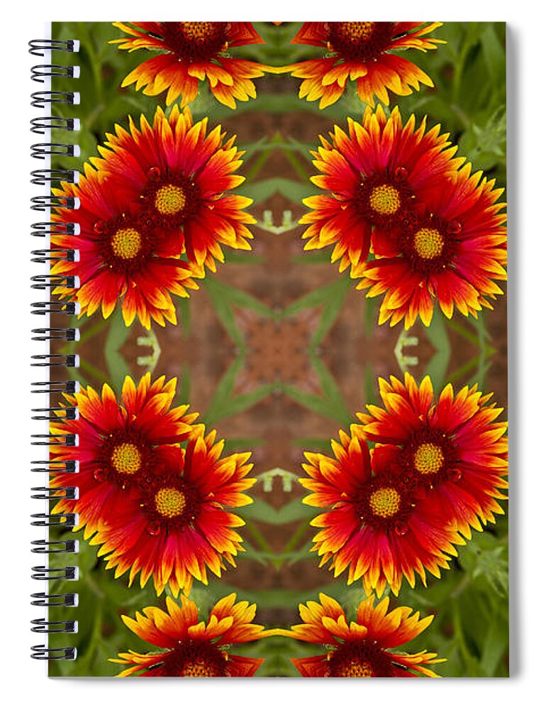 Kaleidoscope Spiral Notebook featuring the photograph Indian Blanket Flower - Kaleidoscope by Bill Barber