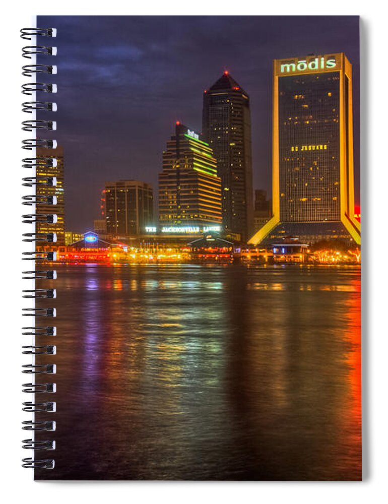 Clouds Spiral Notebook featuring the photograph Jacksonville at Night by Debra and Dave Vanderlaan