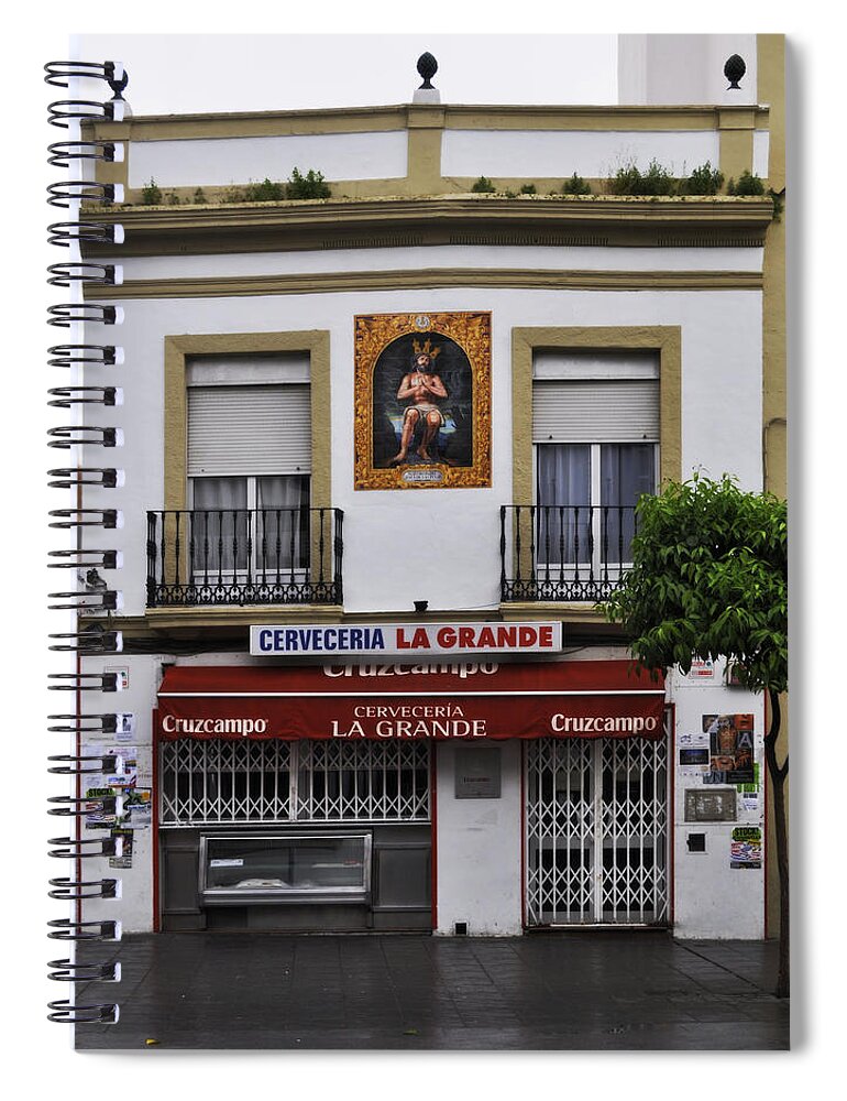 Jesus De Las Penas Spiral Notebook featuring the photograph Jesus and the Cerveceria by Mary Machare