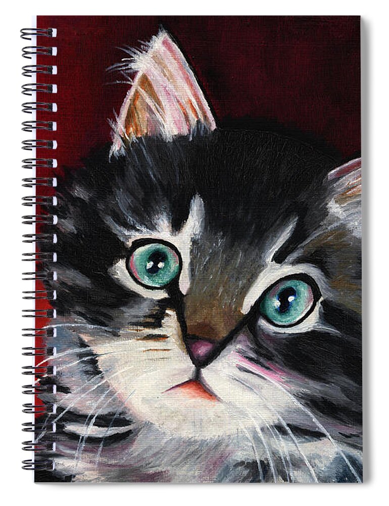 Kitten Spiral Notebook featuring the painting Kitten in Red by Vic Ritchey