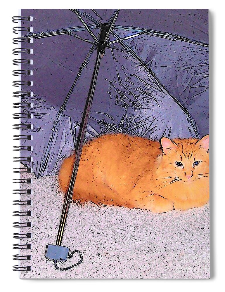 Cat Spiral Notebook featuring the photograph Kitty Under an Umbrella by Nancy Patterson