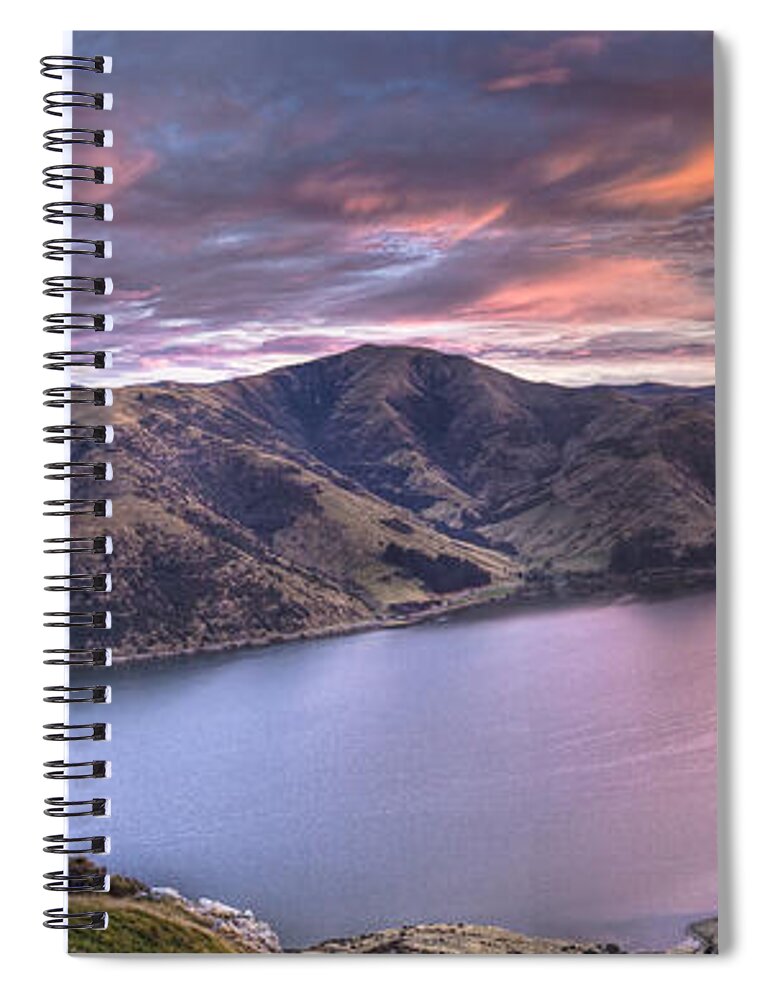 00441964 Spiral Notebook featuring the photograph Lake Forsyth At Dawn Canterbury New by Colin Monteath