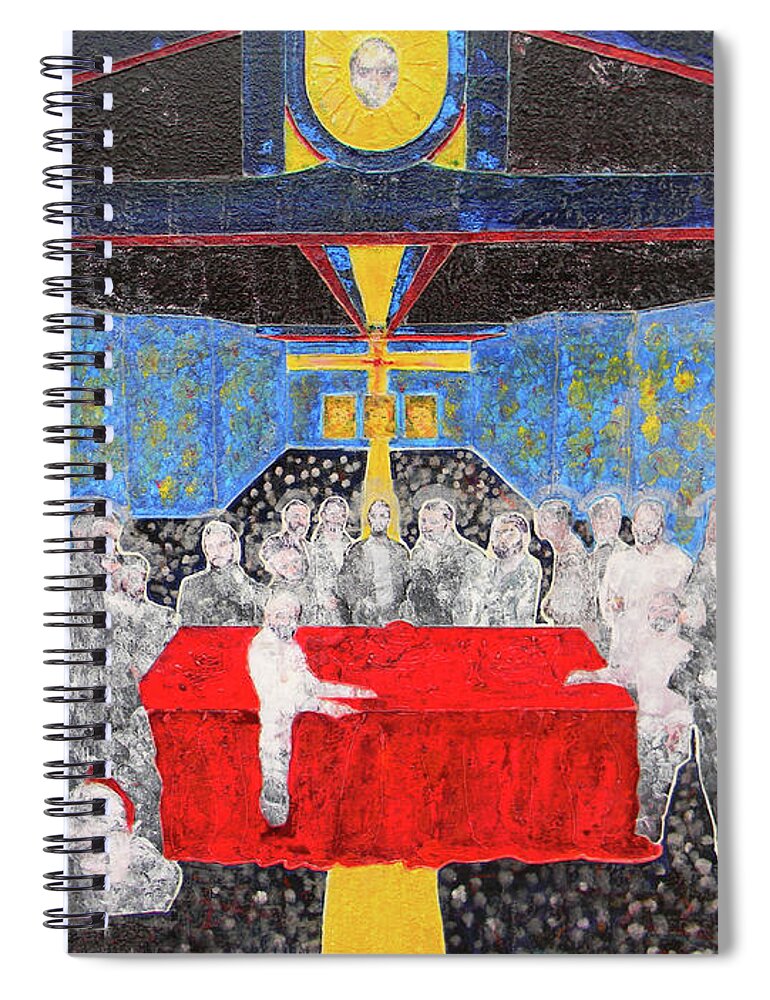 Religious Art Spiral Notebook featuring the painting Last Supper The Reunion by Marwan George Khoury