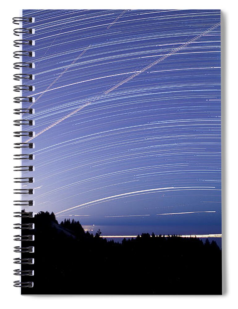 00499816 Spiral Notebook featuring the photograph Light Trails From Planes Boats And Star by Sebastian Kennerknecht