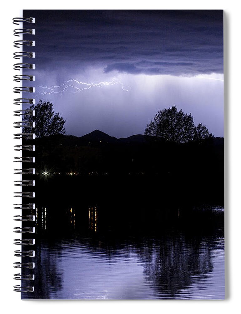 Lightning Spiral Notebook featuring the photograph Lightning Over Coot Lake by James BO Insogna