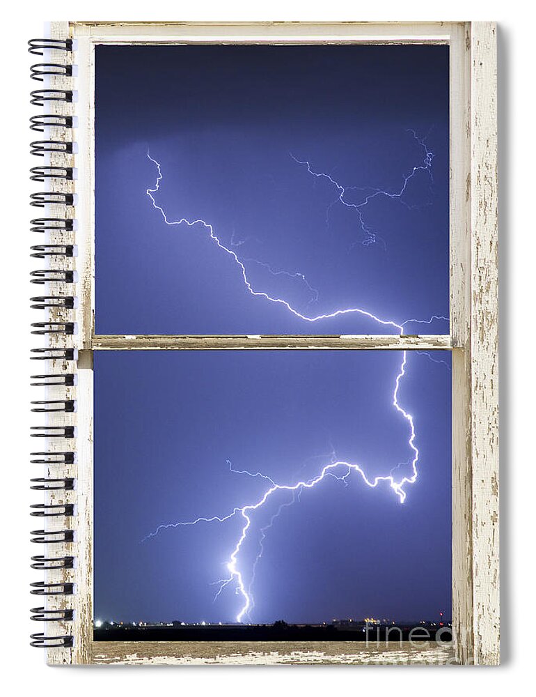 'window Frame Art' Spiral Notebook featuring the photograph Lightning Strike White Barn Picture Window Frame Photo Art by James BO Insogna
