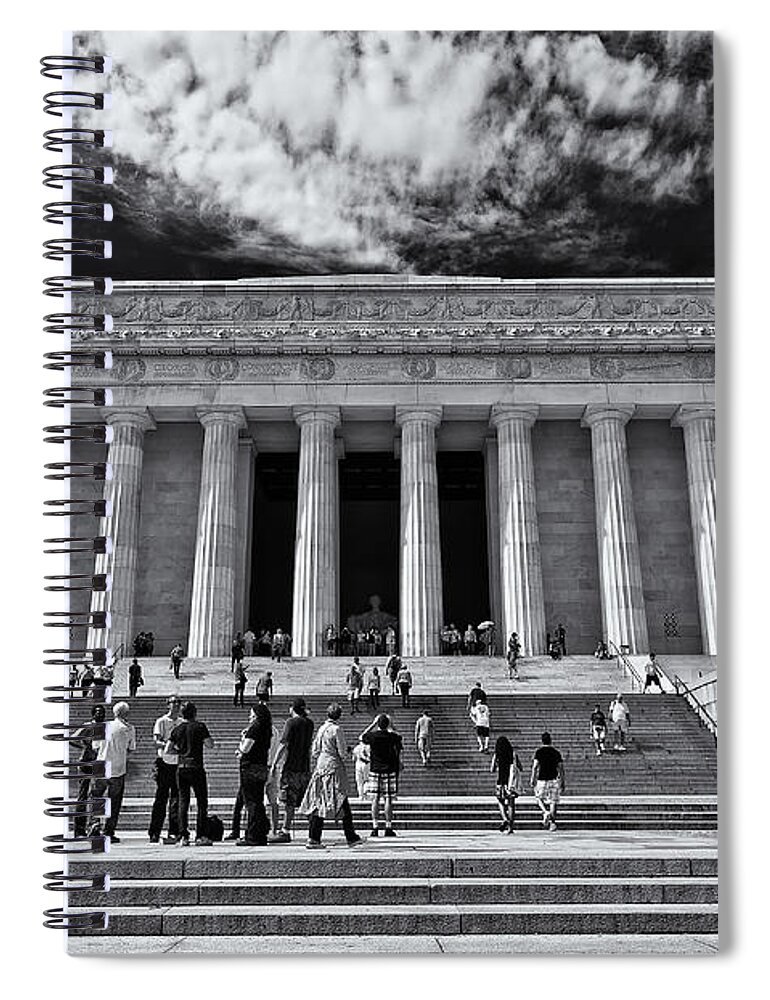 Abraham Lincoln Spiral Notebook featuring the photograph Lincoln Memorial in Black and White by Lori Coleman