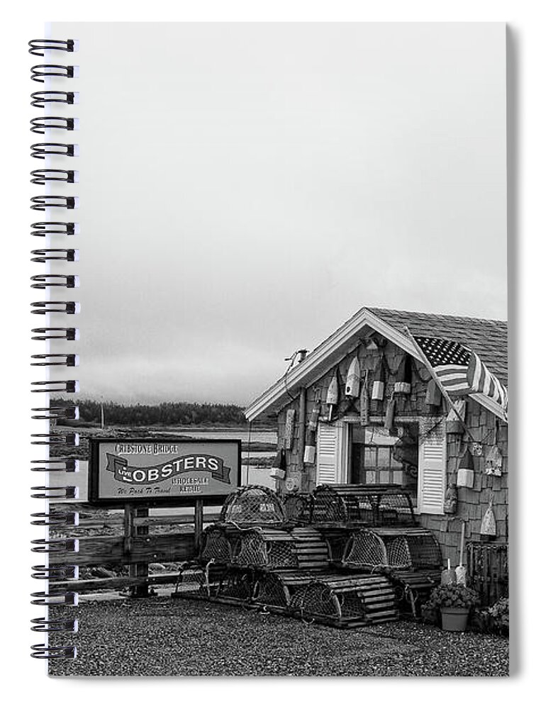 Maine Spiral Notebook featuring the photograph Lobster House bw by Sue Karski