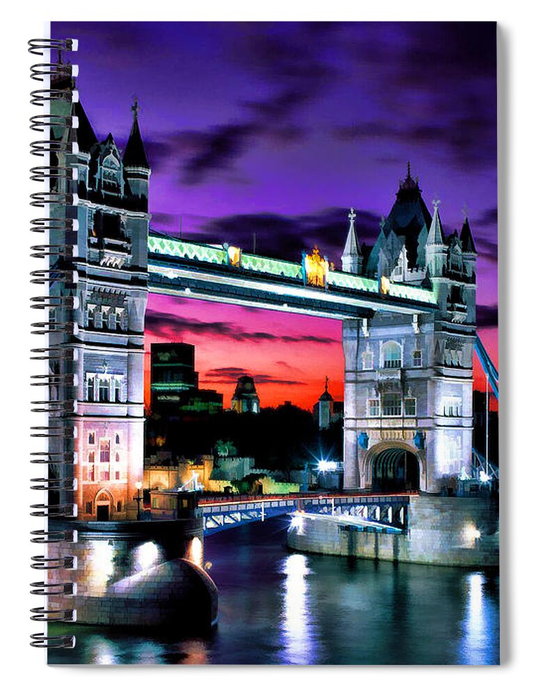 London Spiral Notebook featuring the painting London Evening at Tower Bridge by Dean Wittle