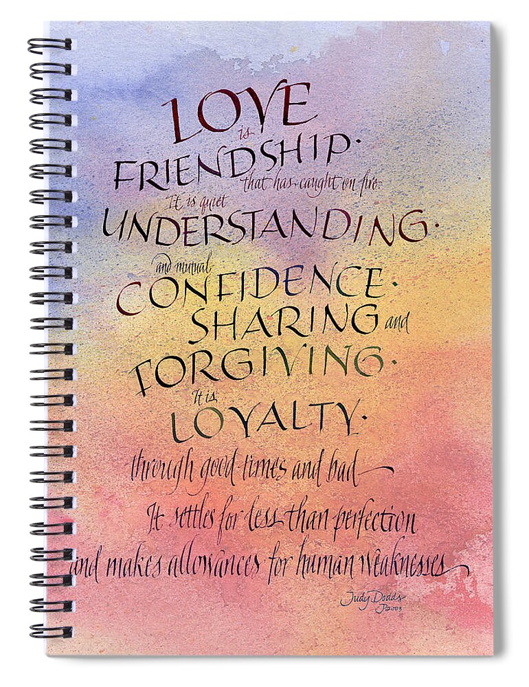 Script Spiral Notebook featuring the painting LoveFriendship by Judy Dodds