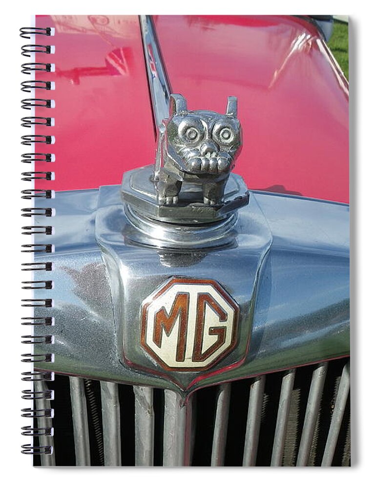 Transportation Car Vintage British Automobile Vehicle Mg Hood Ornament Spiral Notebook featuring the photograph M G Hood 1 by Anna Ruzsan