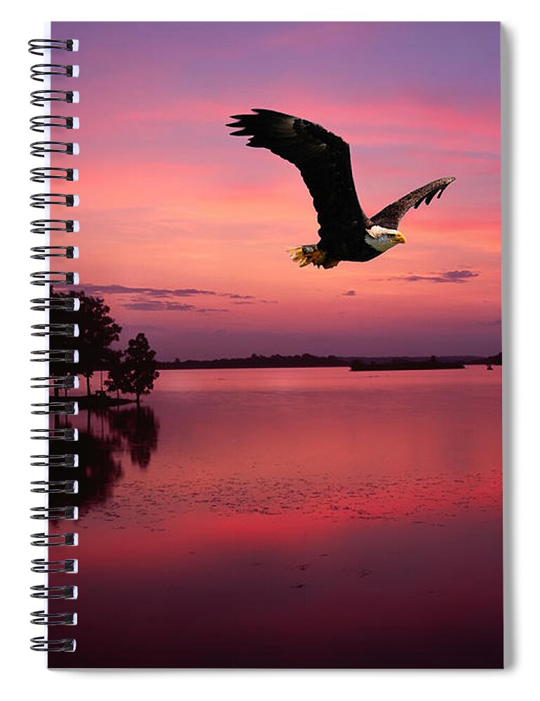 Eagle At Mauve Sundown Spiral Notebook featuring the photograph Mauve sundown eagle by Randall Branham