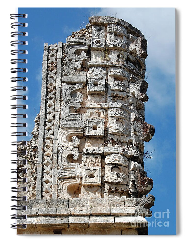 Uxmal Spiral Notebook featuring the photograph Mayan Glyphs at Uxmal Mexico by Shawn O'Brien